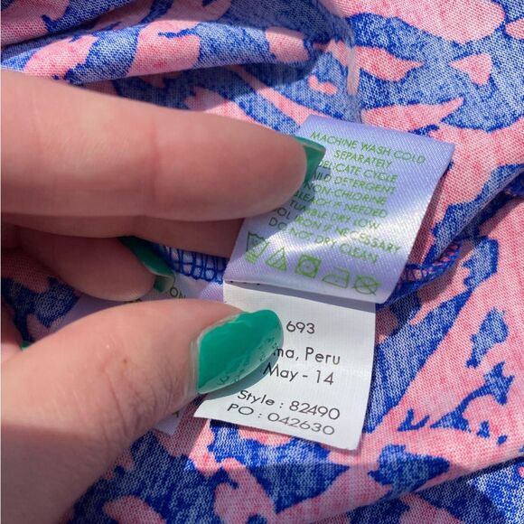 Lilly Pulitzer size 2/4 rolling in the grass blue pink strapless zebra dress - Picture 6 of 12